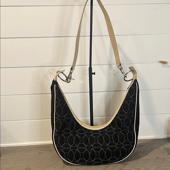 Chelsey Henry Handbags - Chelsey Henry Quilted Cotton & Leather Crescent Shoulder Bag